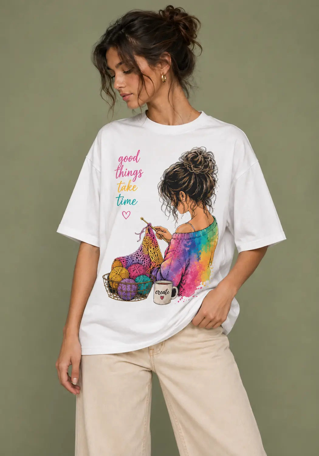 Good Things Take Time Crochet Oversized T-Shirt